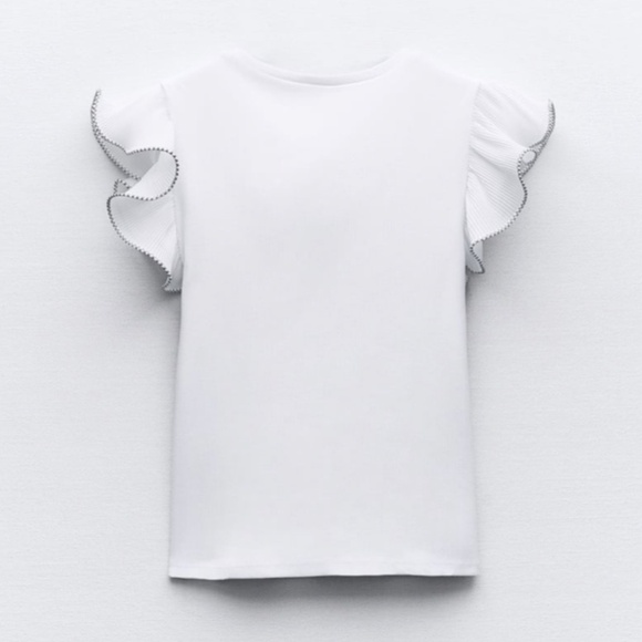 Zara Ruffled Organza Short Sleeve White Blouse - Picture 2 of 9